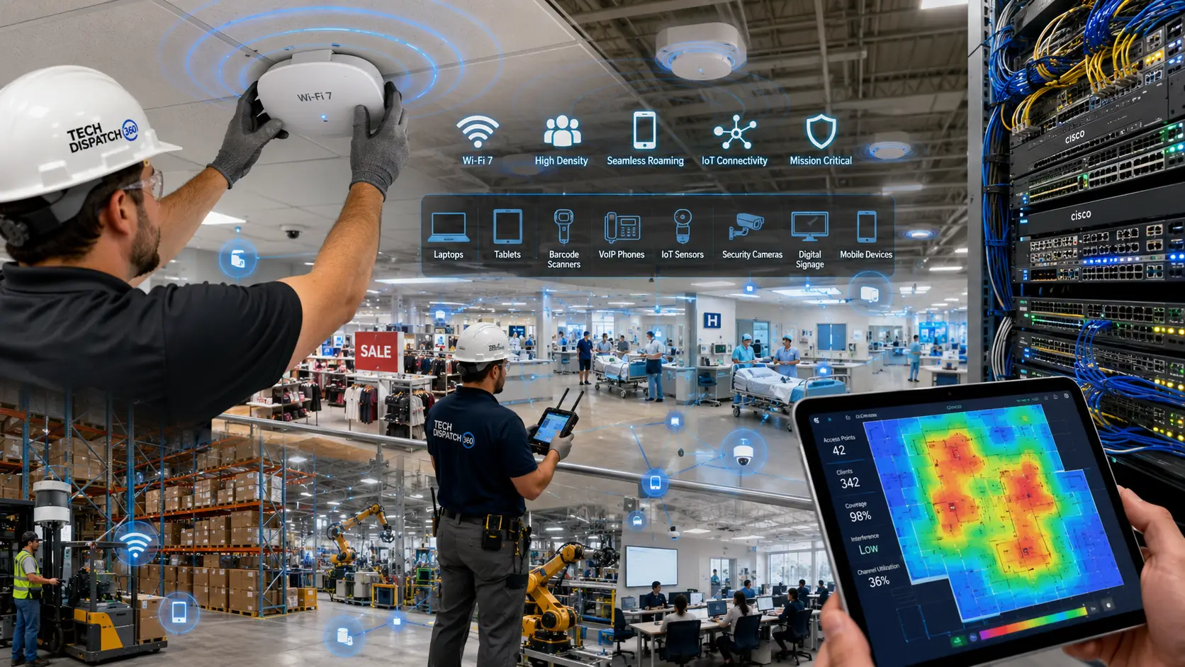 TechDispatch360 enterprise Wi-Fi and wireless network infrastructure services — commercial access point installation and wireless engineering