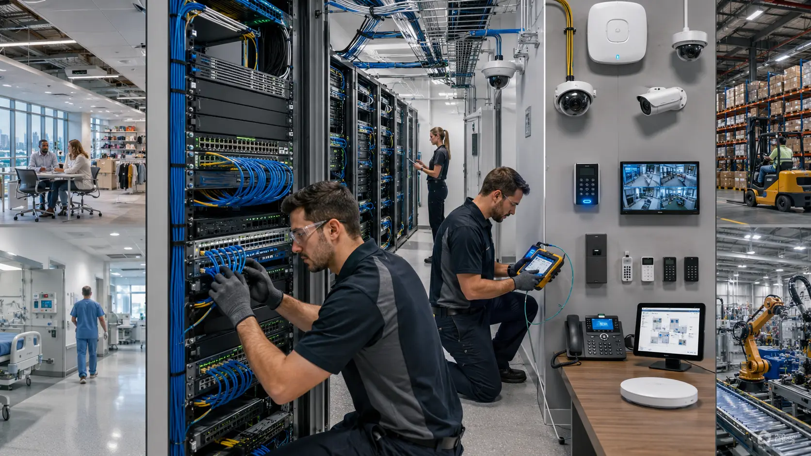 TechDispatch360 commercial network cabling, structured cabling, Cat6 / Cat6A, fiber optic, and low voltage enterprise infrastructure services